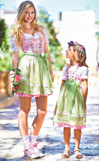 Mutter und Tochter Dirndl - rosa Dirndl mit apfelgrüner Schürze